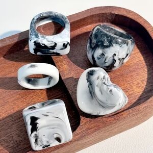 Marble Black and White Resin 5pc.  Ring Set